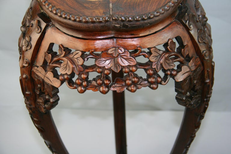19th Century Asian Hand Carved Rosewood and Inlaid Marble Pedestal For Sale
