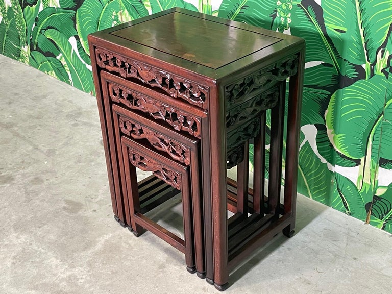 Asian Hand Carved Rosewood Nesting Tables or Stacking Tables, Set of 4 ...