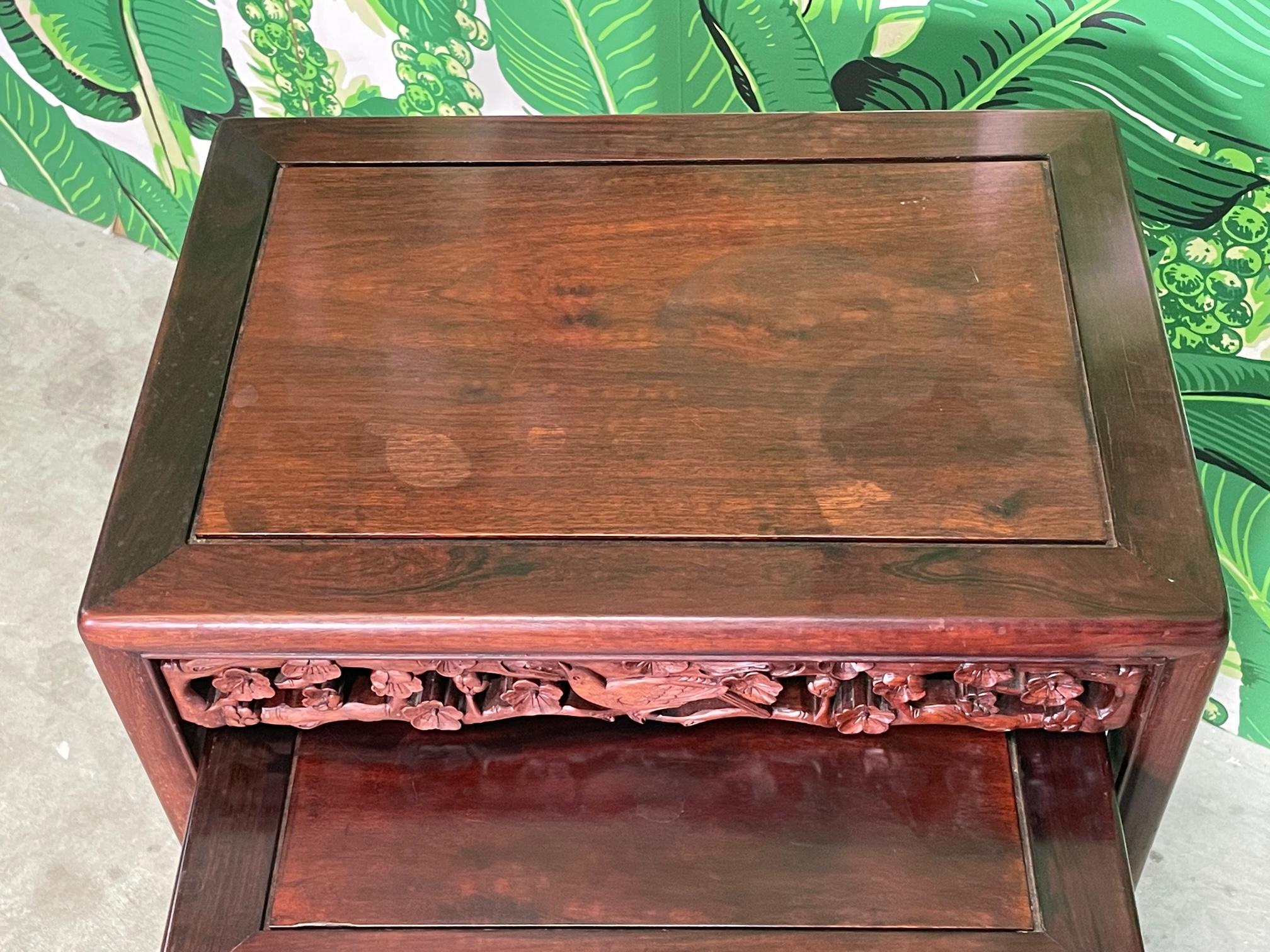 Asian Hand Carved Rosewood Nesting Tables or Stacking Tables, Set of 4 1