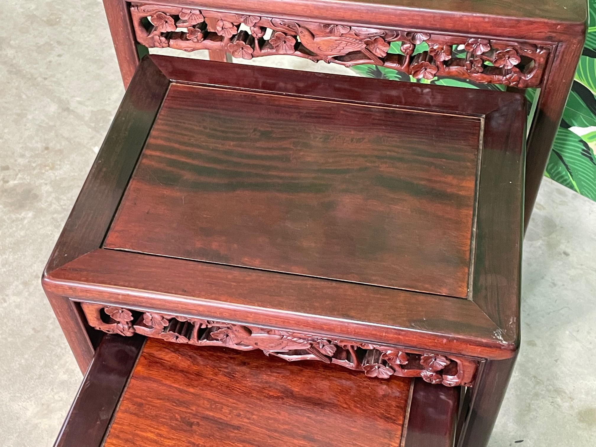 Asian Hand Carved Rosewood Nesting Tables or Stacking Tables, Set of 4 2