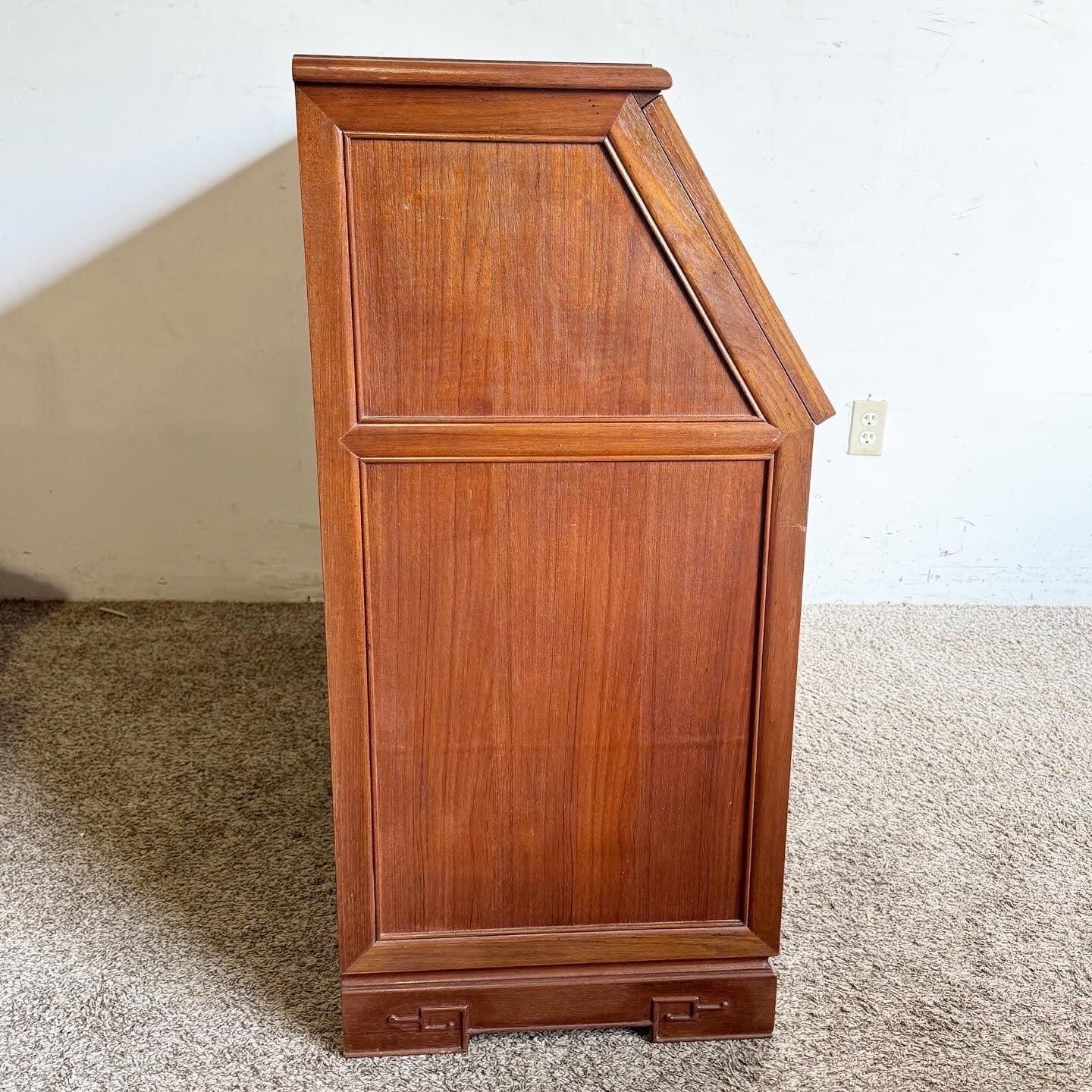 Asian Hand Carved Secretary Desk With Display Cabinet 3