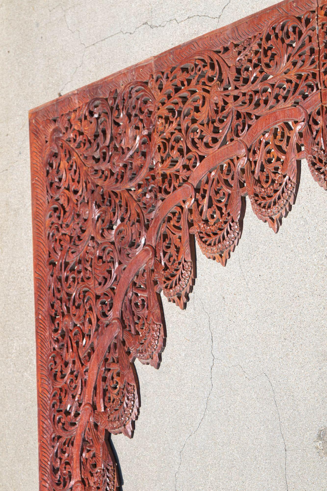 Pannello architettonico asiatico di legno intagliato a mano per la porta a muro ad arco in vendita 3