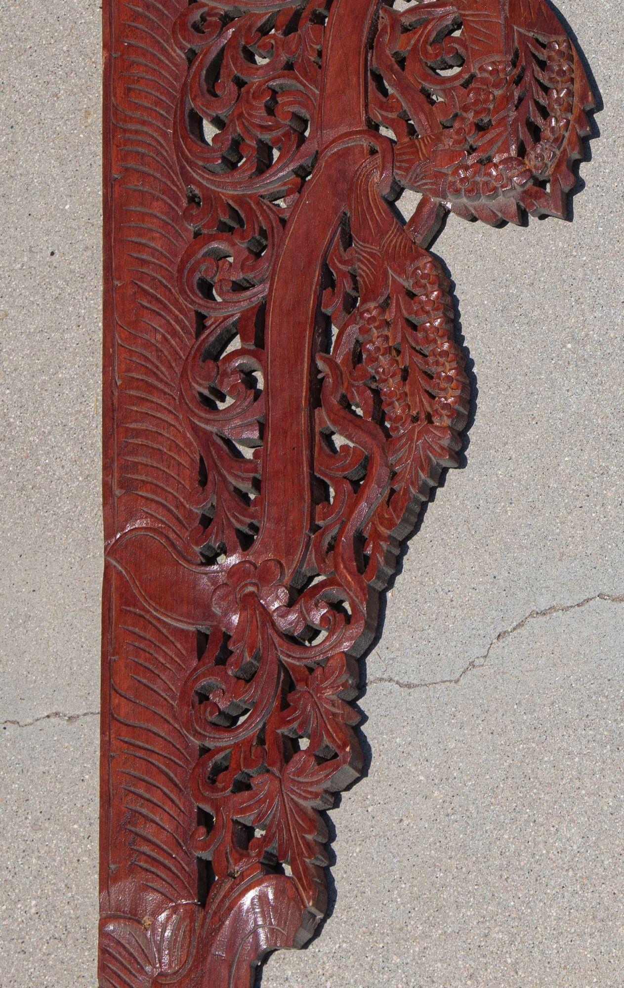 Teak Pannello architettonico asiatico di legno intagliato a mano per la porta a muro ad arco in vendita