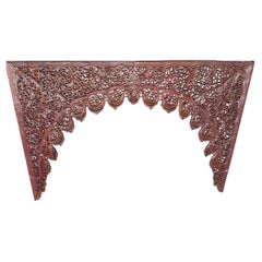 Asian Hand-Carved Wooden Architectural Arched Wall Door Panel