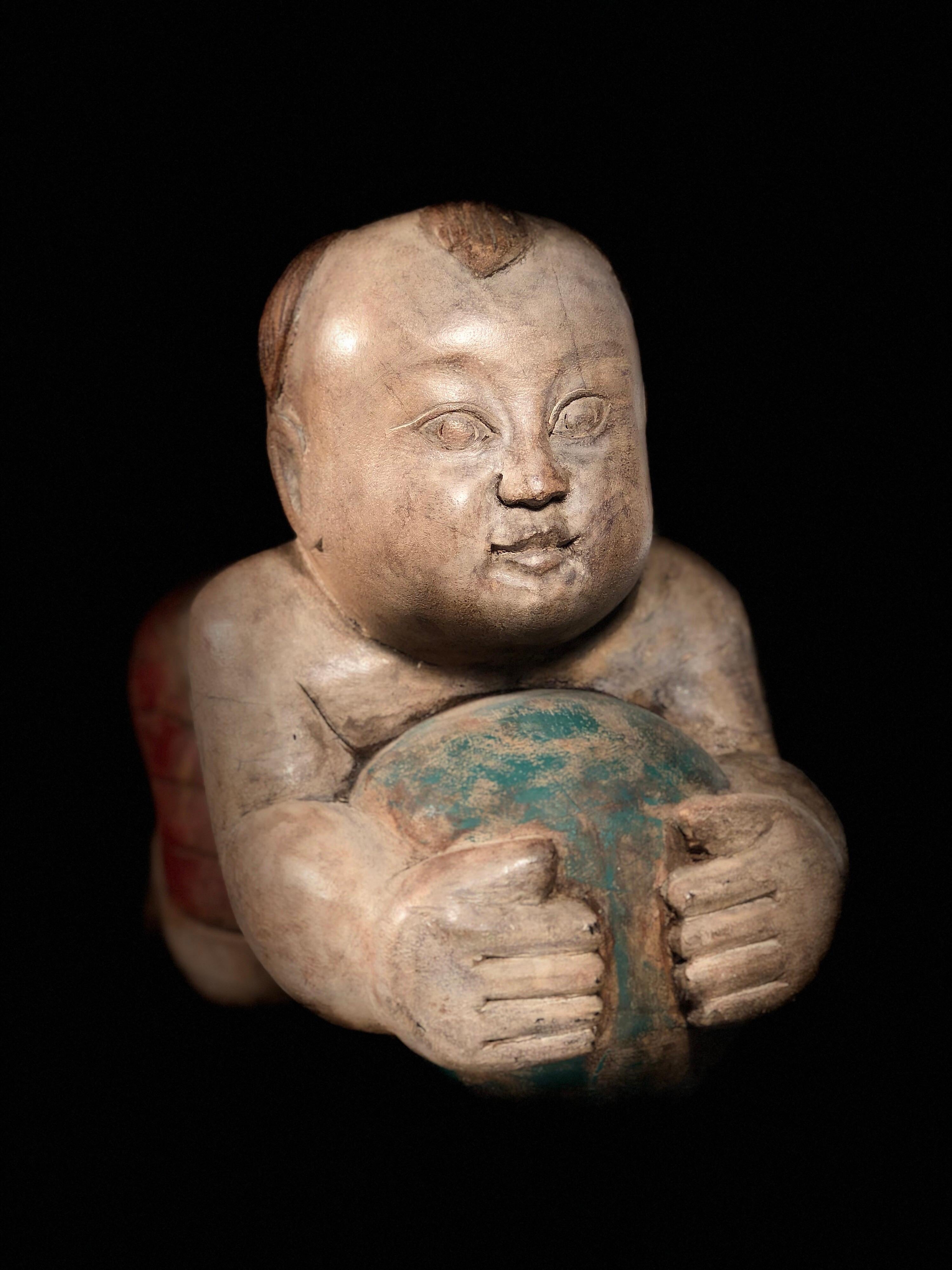 Hand-Carved Asian Hand Carved Wooden Lucky Thai Baby Buddha SALE 