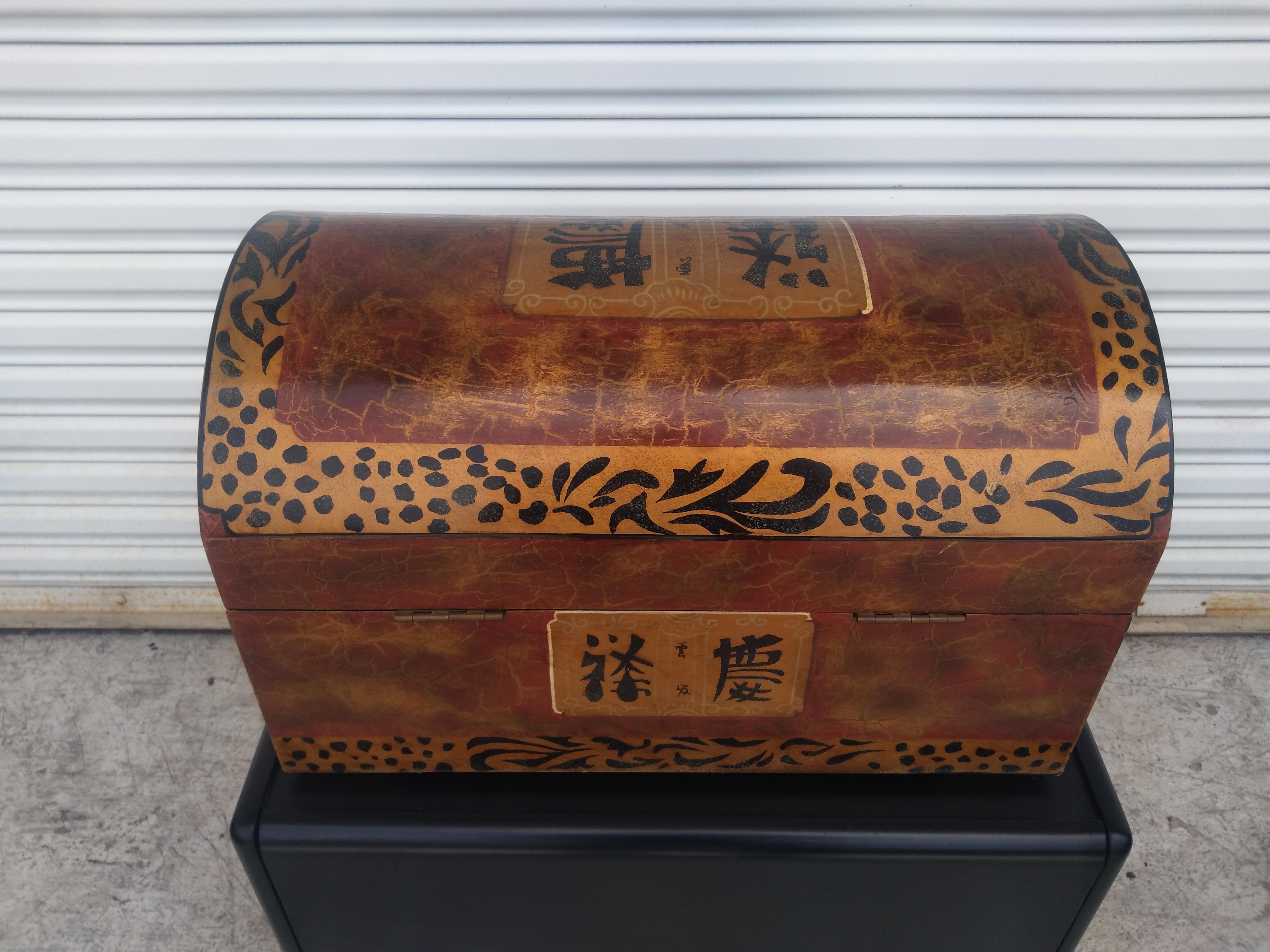 Chinese Asian Hand Painted Humpback Decorative Storage Chest For Sale