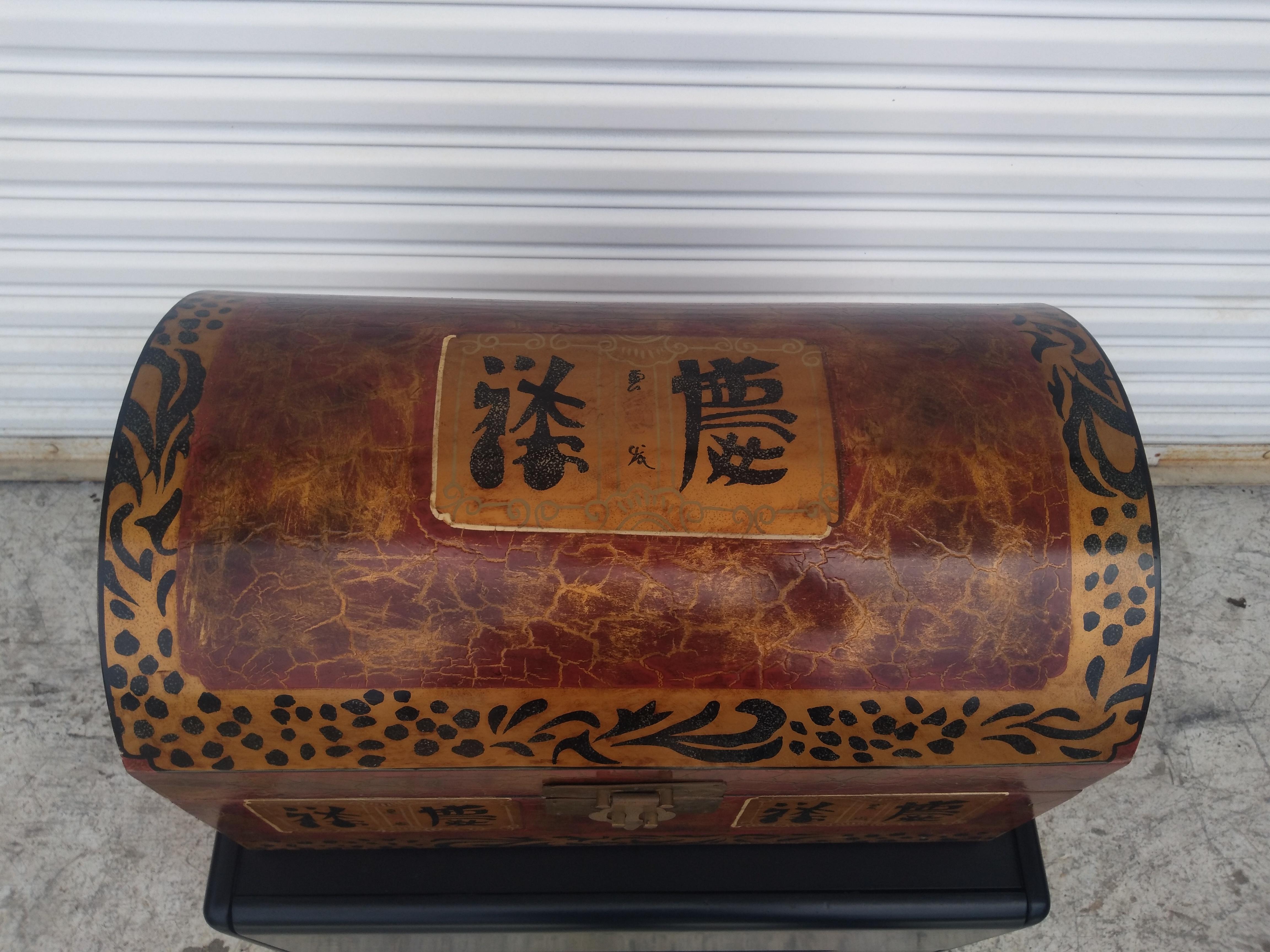 Hand-Painted Asian Hand Painted Humpback Decorative Storage Chest For Sale