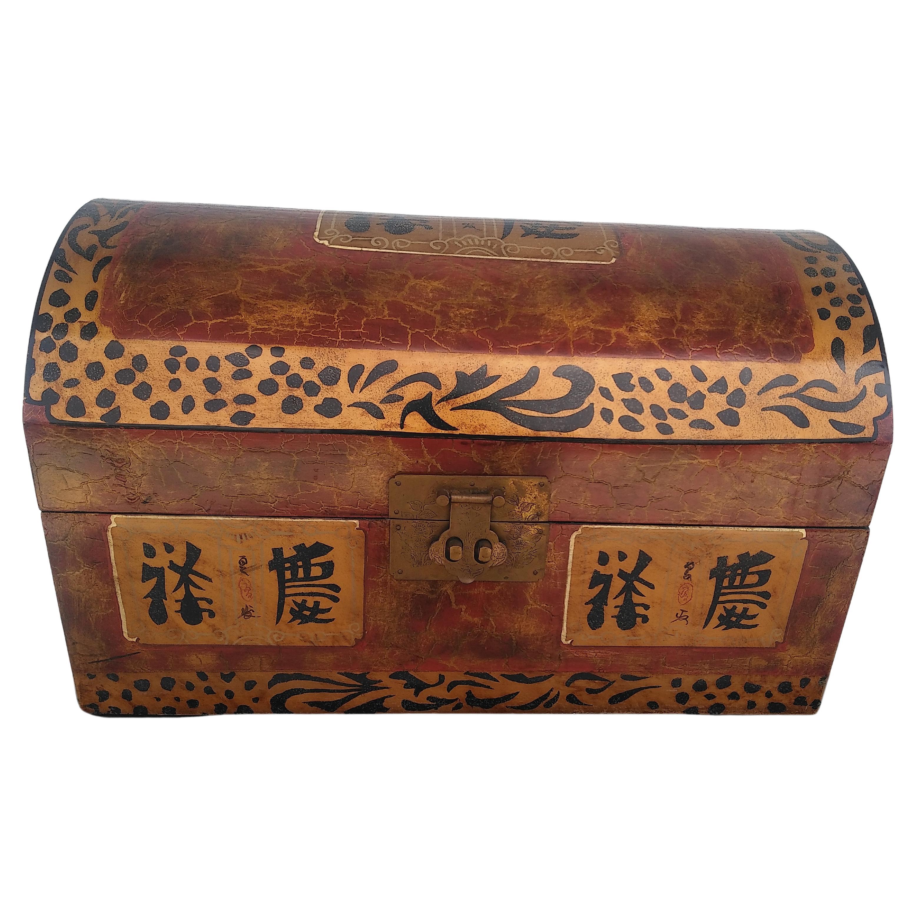 Asian Hand Painted Humpback Decorative Storage Chest