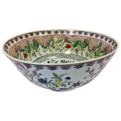 Asian Hand Painted Large Porcelain Centerpiece Serving Bowl