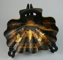 Asian Hand Painted Shell Sculpture on Stand, Gold Detailing, 1890