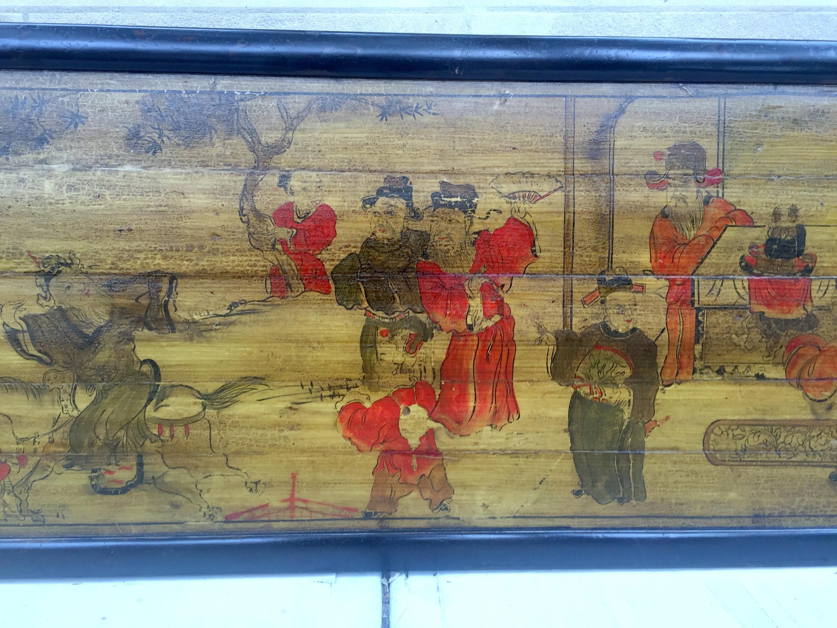 Qing Asian Hand Painted Wood Panel For Sale
