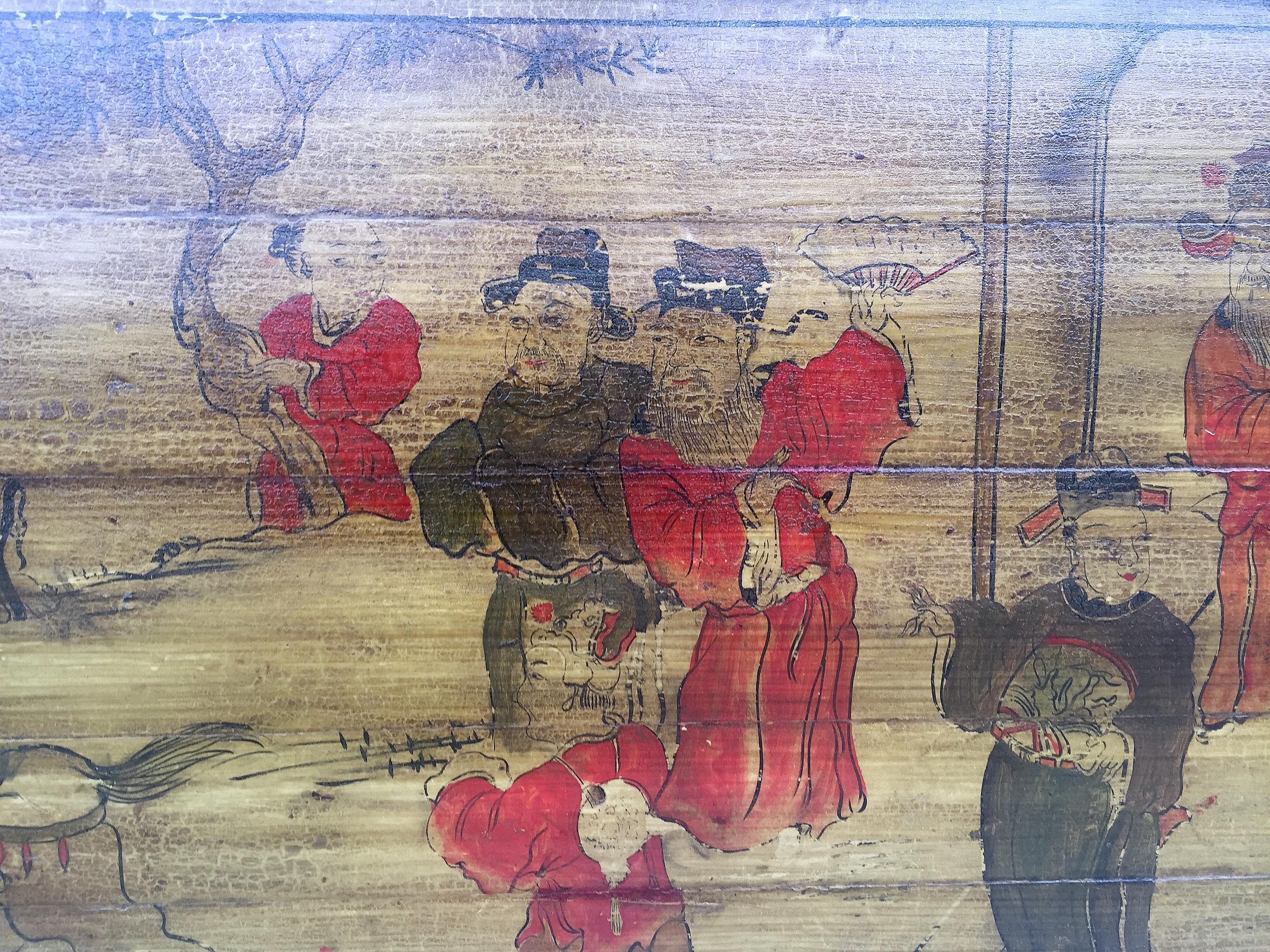 Early 20th Century Asian Hand Painted Wood Panel For Sale
