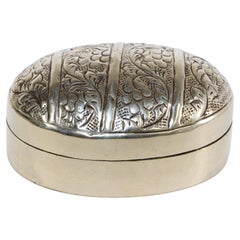 Asian Handcrafted Oval Betel Box in Metal Silvered