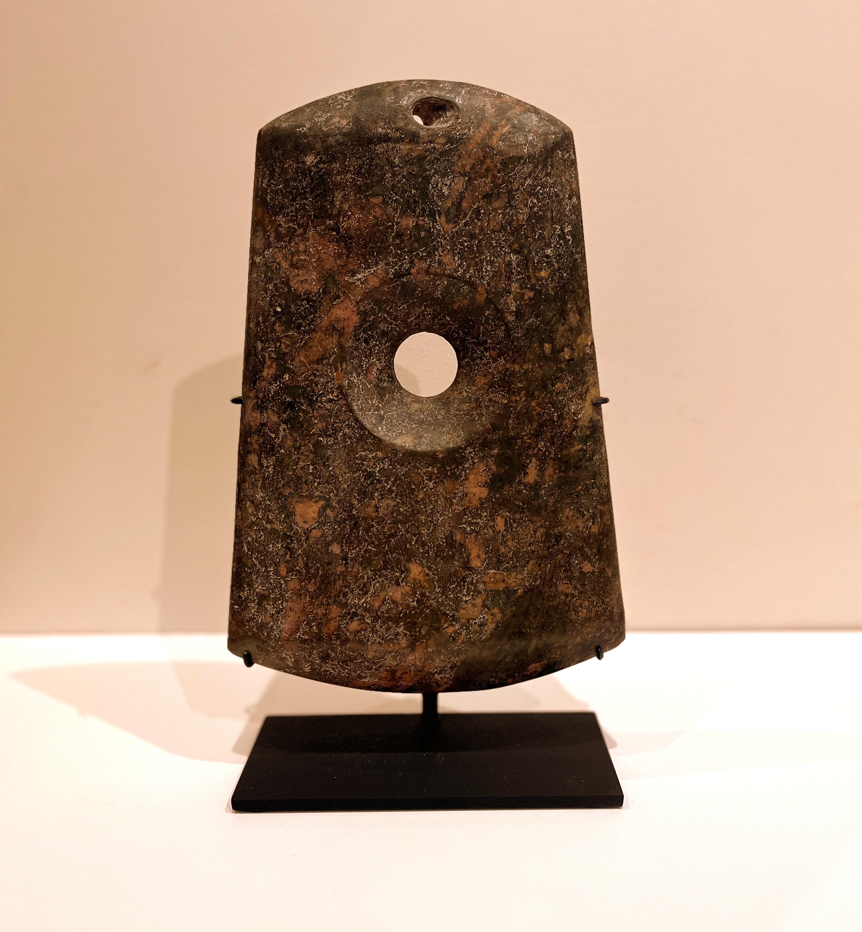 Asian Hard Stone Axe Shape with Metal Stand.
8