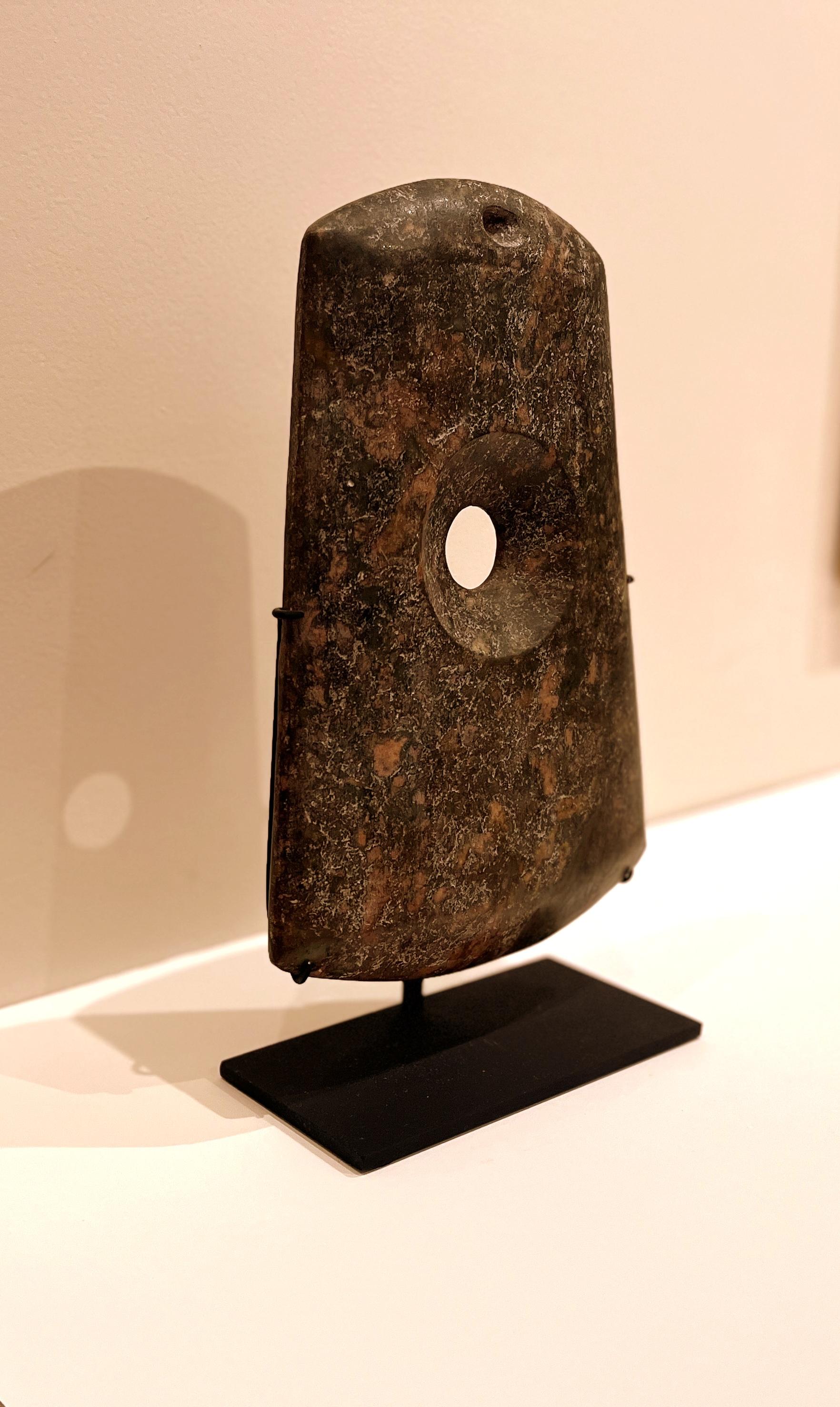 20th Century Asian Hard Stone Axe Shape with Metal Stand For Sale