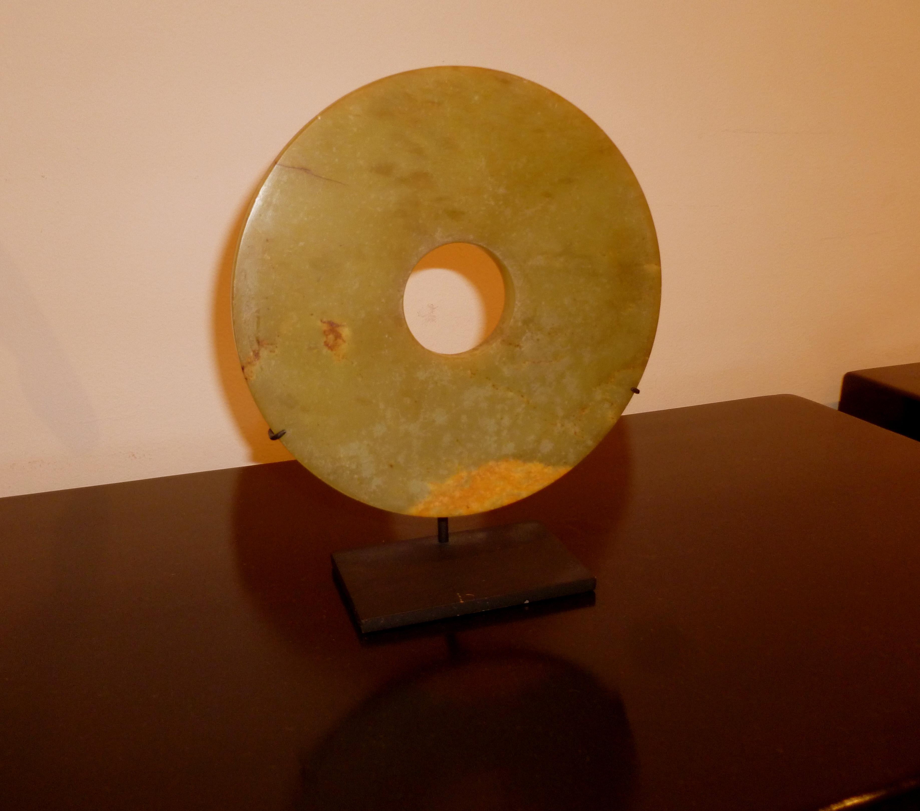 Hand-Carved Asian Hard Stone Disc For Sale
