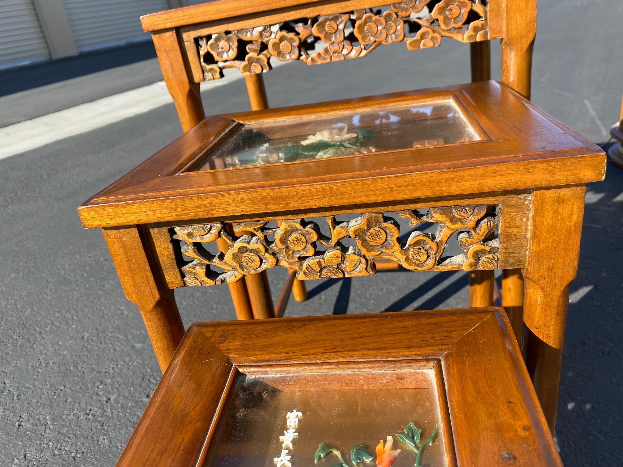 Mid-Century Modern Asian Hardstone Nesting Tables, Set of 3