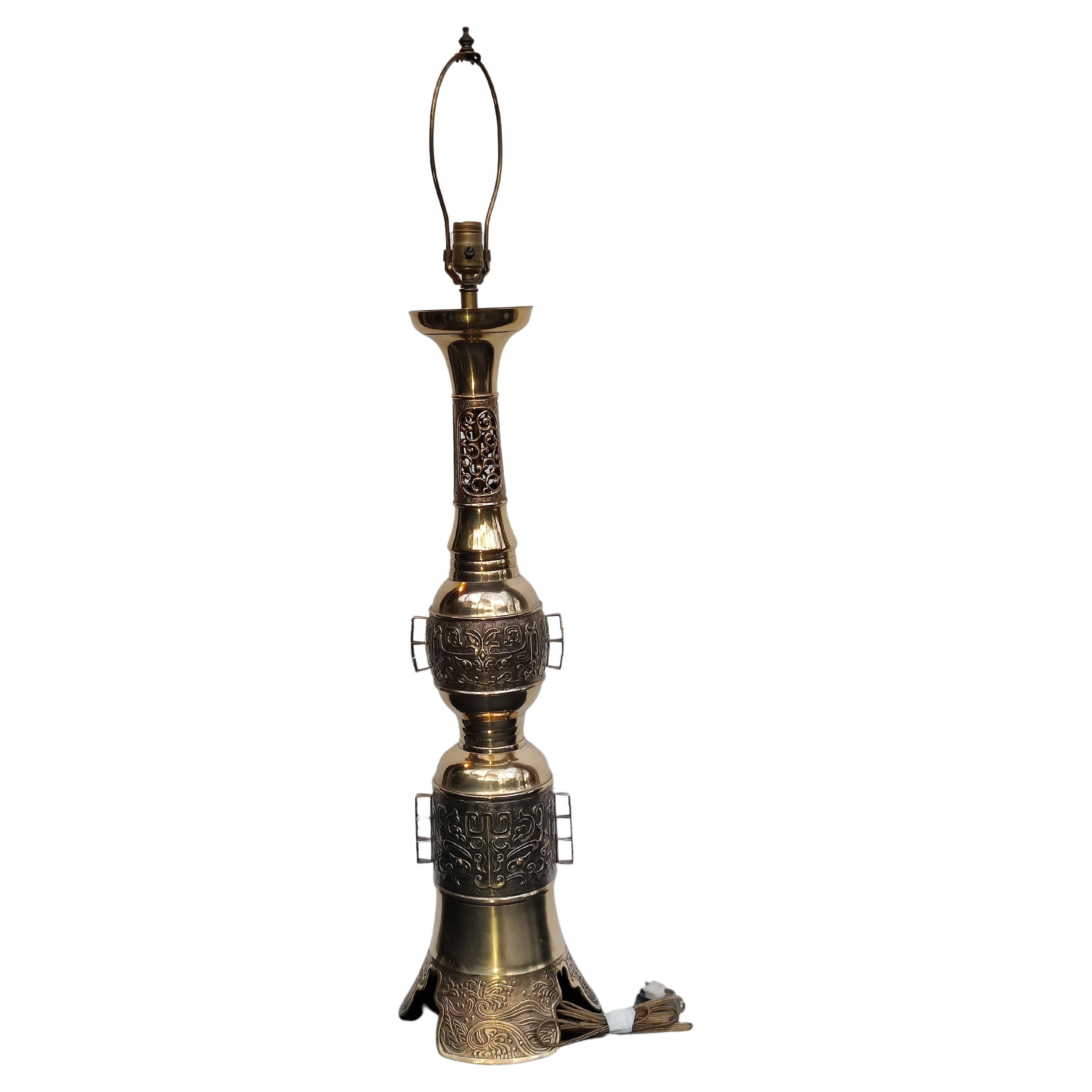 Asian Hollywood Regency Brass Lamp For Sale