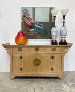 Asian Hollywood Regency Cerused Oak Cabinet, Century Furniture