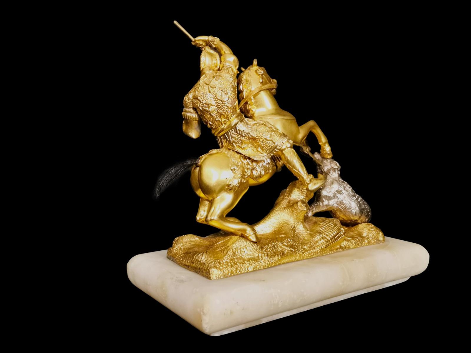 Asian Hunting Scene in Gilt Bronze 19th Century For Sale 4