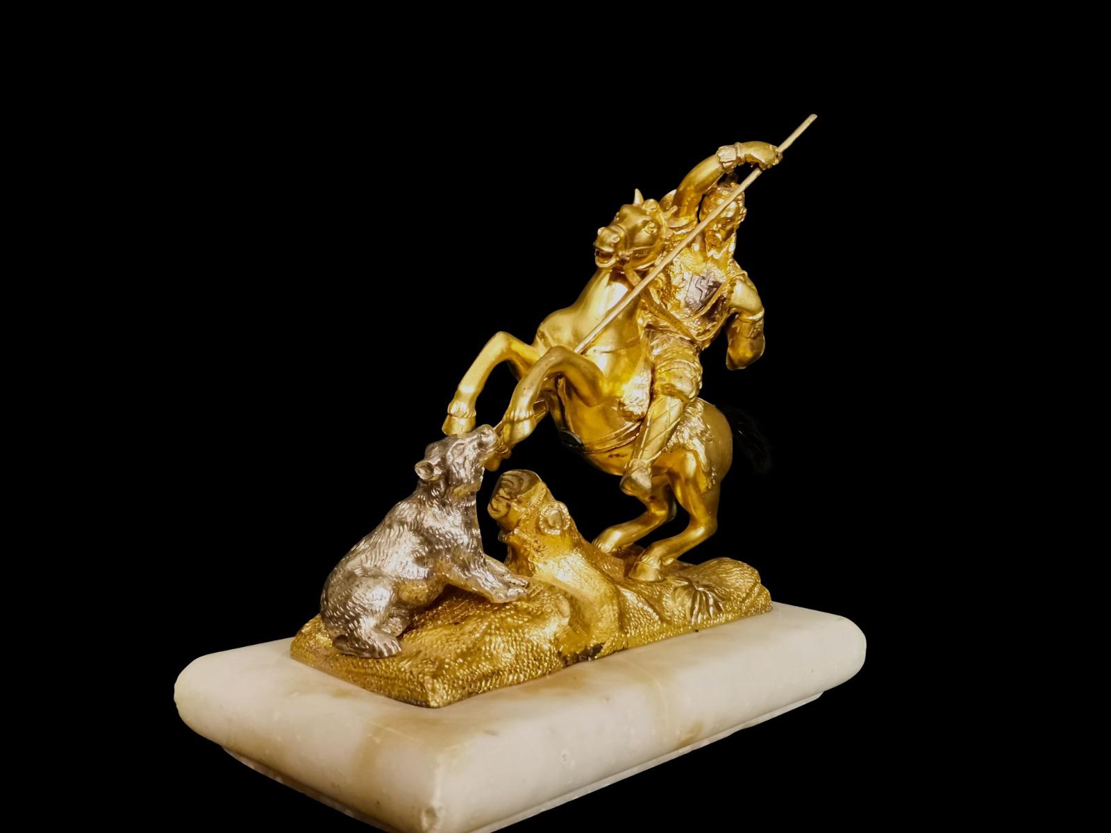 Asian Hunting Scene in Gilt Bronze 19th Century For Sale 5