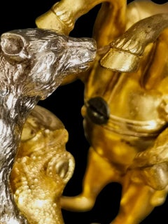 Asian Hunting Scene in Gilt Bronze 19th Century