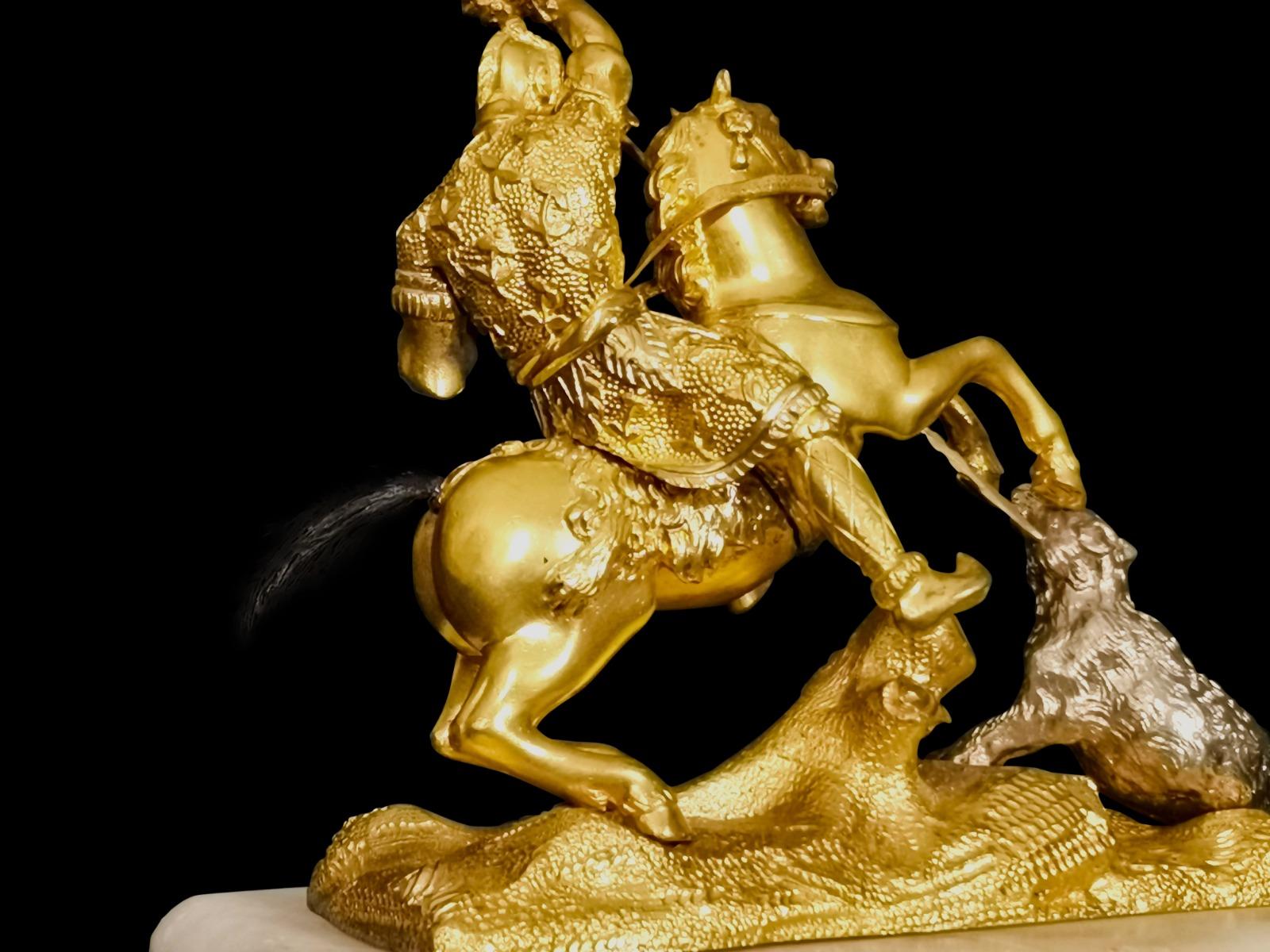 Chinese Asian Hunting Scene in Gilt Bronze 19th Century For Sale