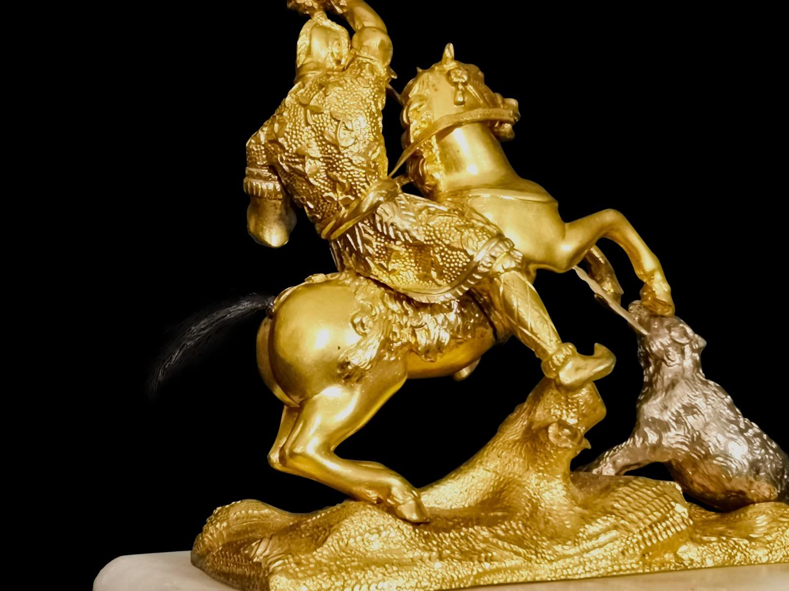 Cinese Scena di caccia asiatica in bronzo dorato del XIX secolo in vendita