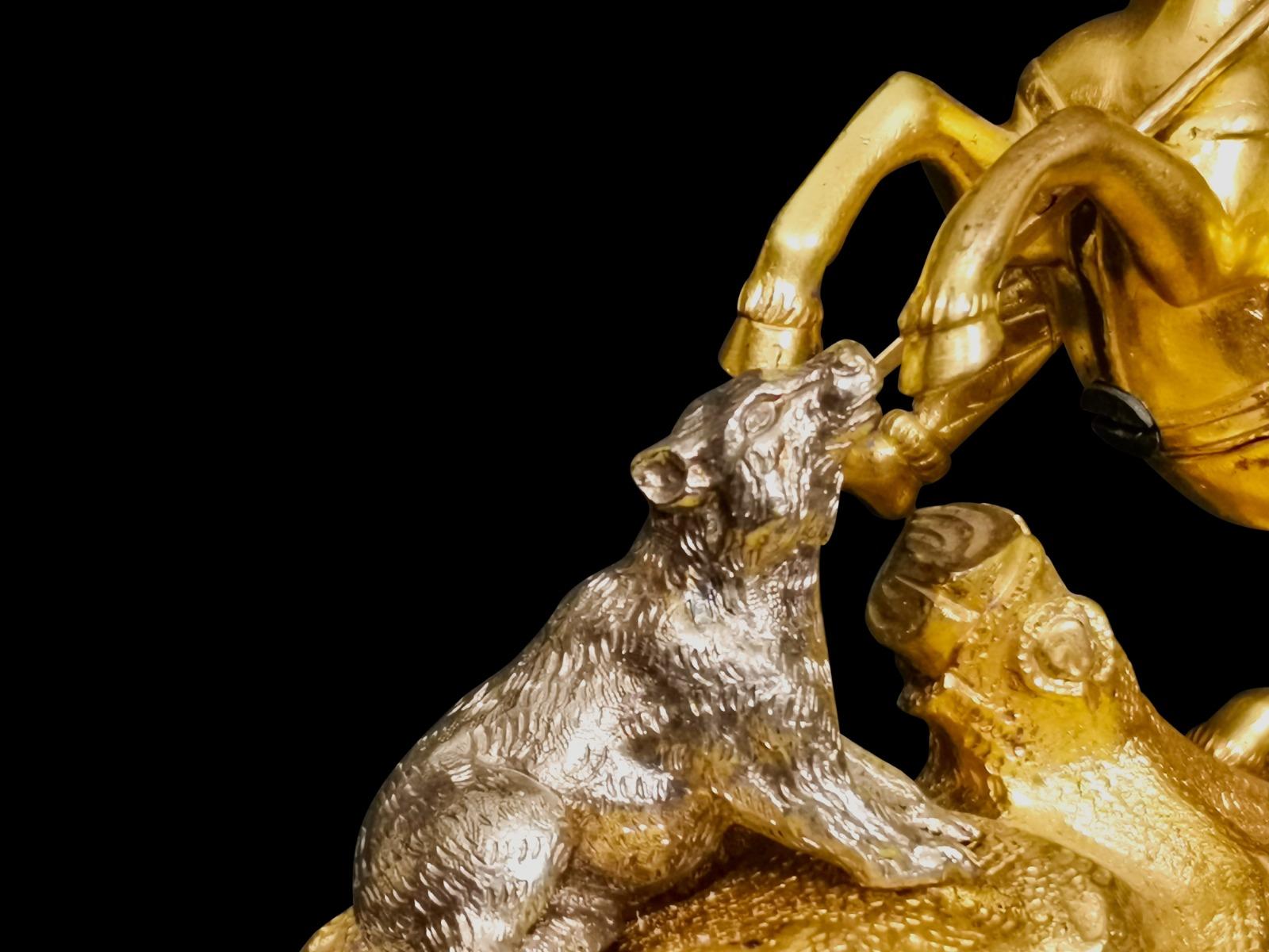 Hand-Crafted Asian Hunting Scene in Gilt Bronze 19th Century For Sale