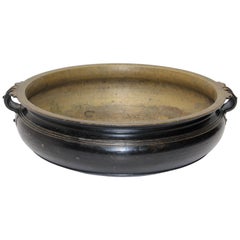 Antique Large Asian Indian Cast Bronze Urli Temple Bowl with Handles