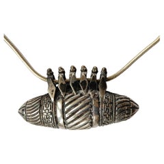 Asiatisch-indische Hindu-Ethnografische Stammes-Silber-Amulet-Halskette Vintage  
