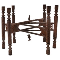 Asian Indian Style Carved Walnut Folding Table Base