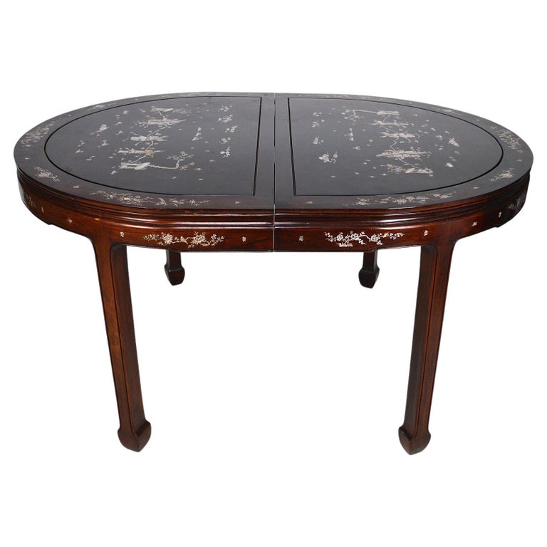 Asian Inlaid Wooden Dining Table with Extensions, Mid20th Century For Sale at 1stDibs