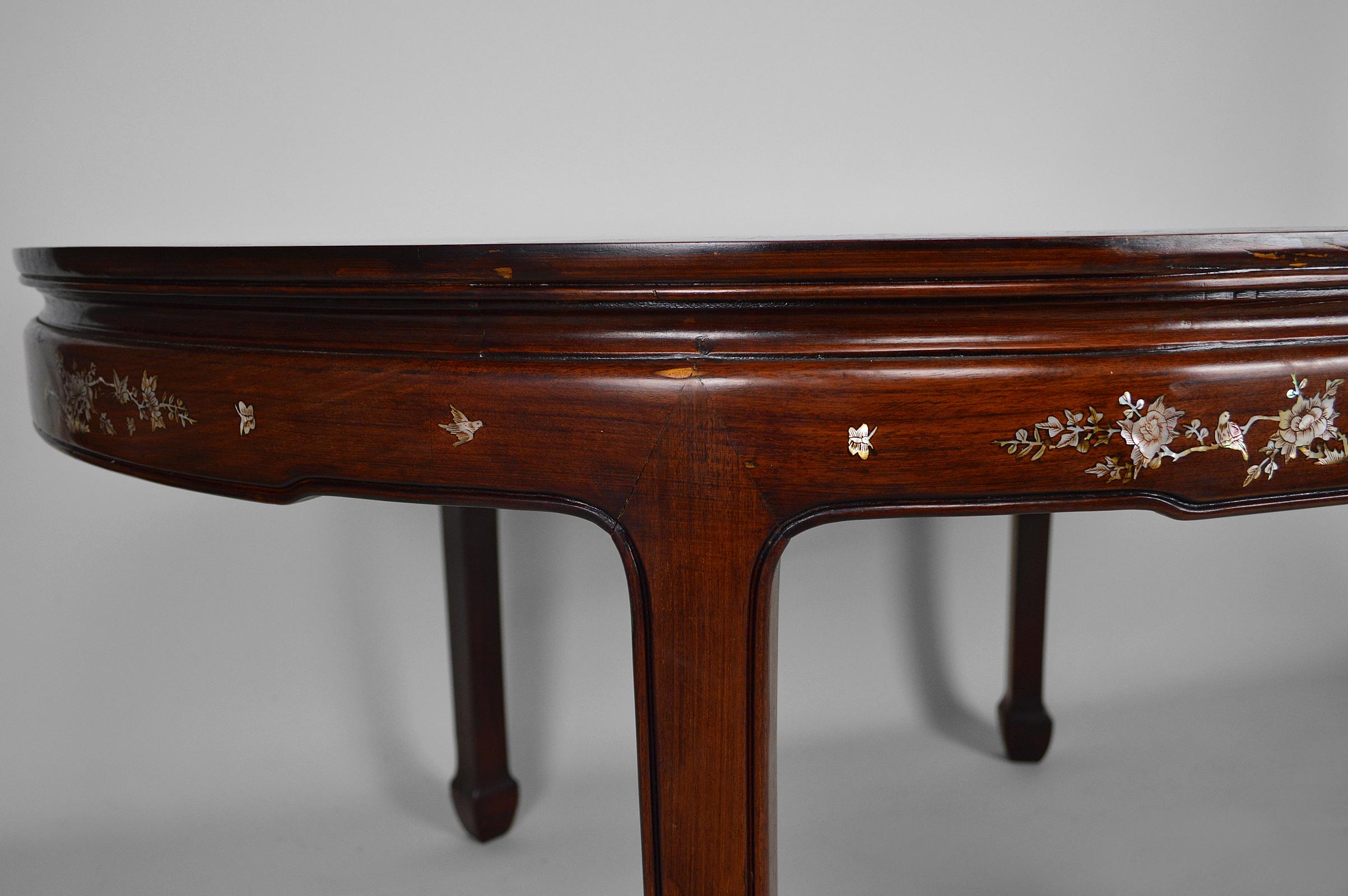 Asian Inlaid Wooden Dining Table with Extensions, Mid-20th Century 9
