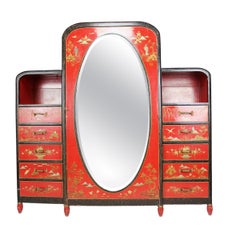 Asian-Inspired Art Deco Lacquered Wardrobe, France, circa 1925
