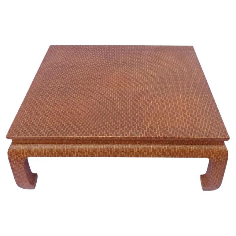 Asian Inspired Baker Raffia Wrapped Coffee Table For Sale