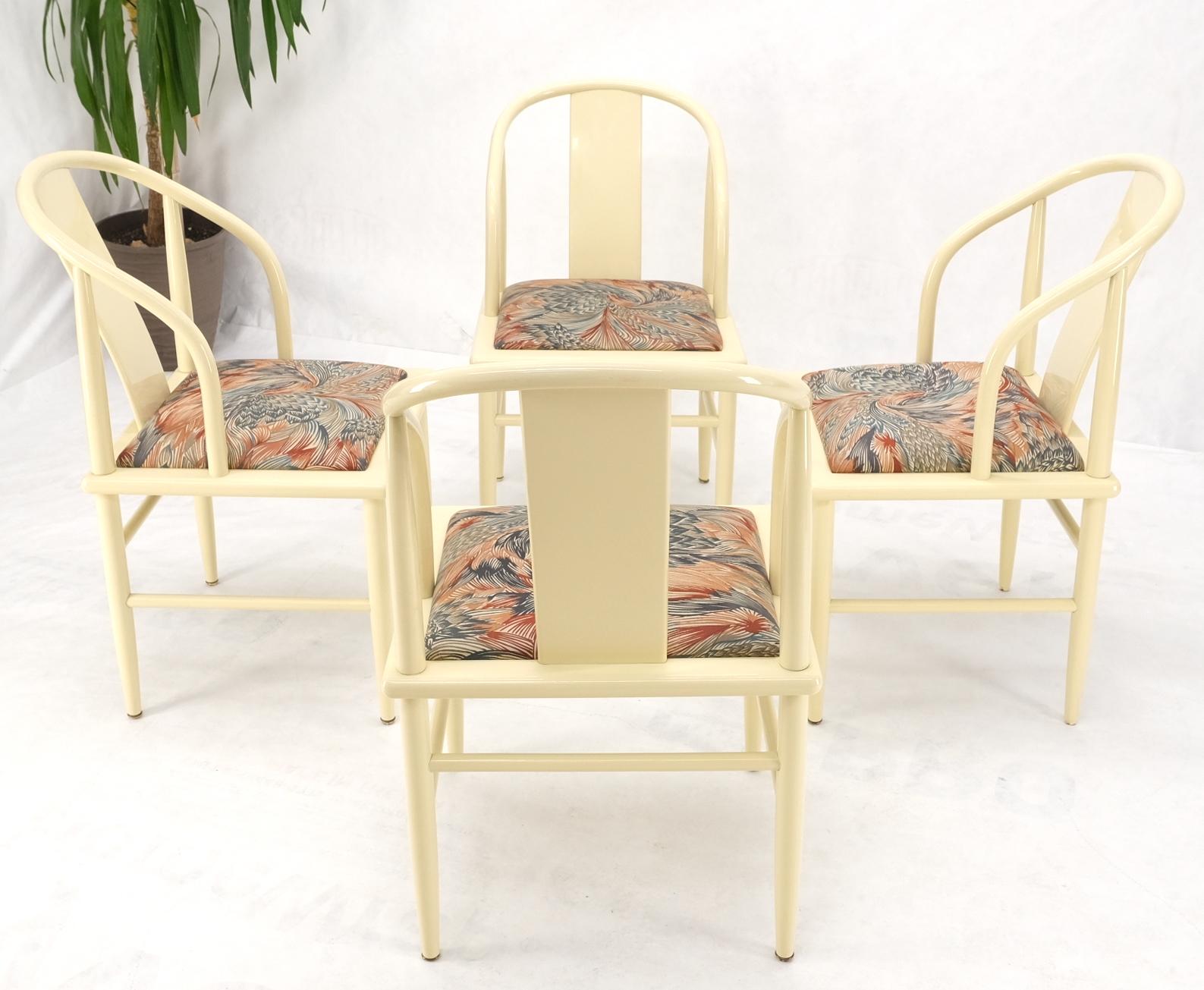 Asian Inspired Barrel Back White to Beige Lacquer Dining Chairs Mid Century Mint For Sale 2