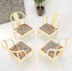 Asian Inspired Barrel Back White to Beige Lacquer Dining Chairs Mid Century Mint