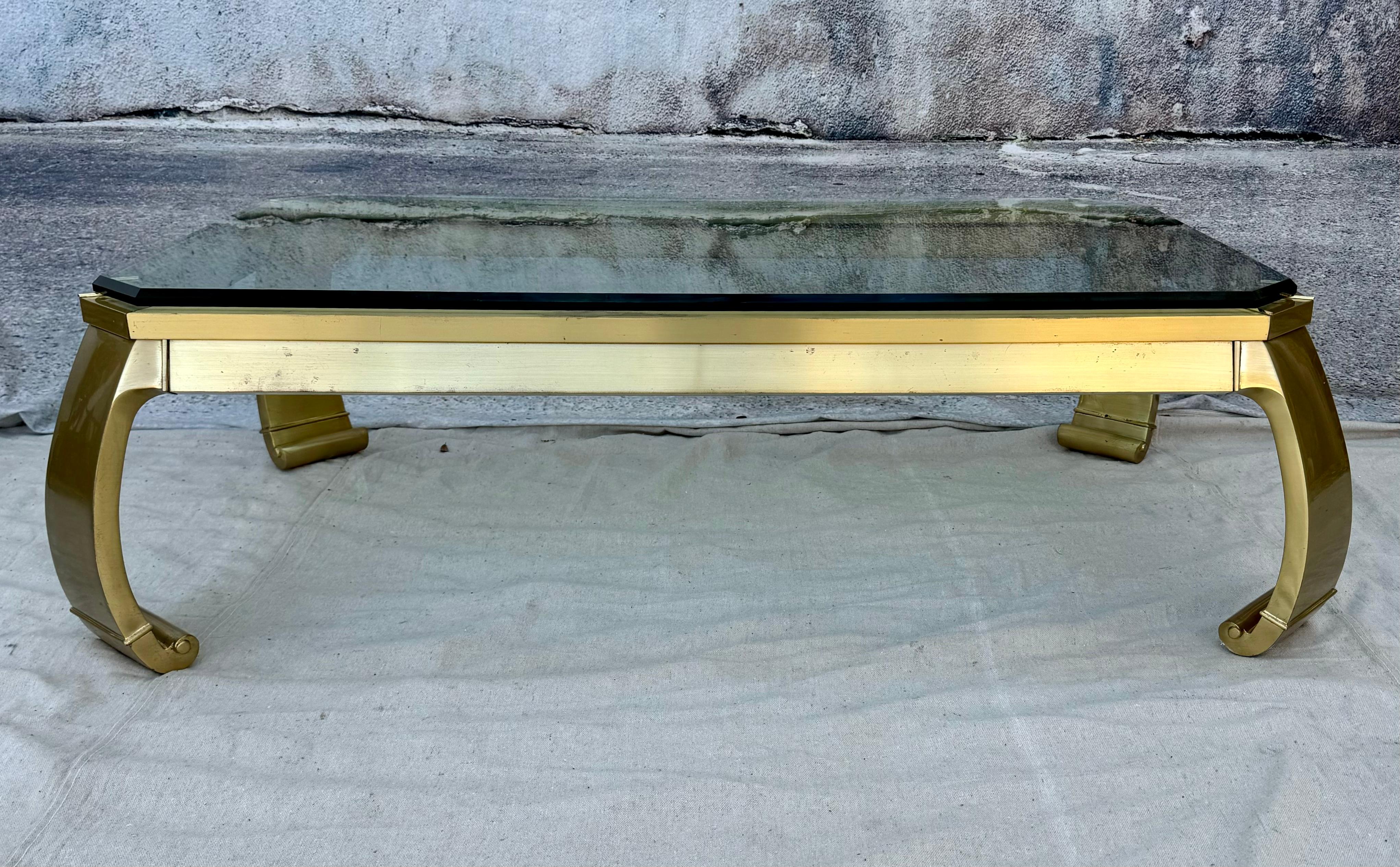 Asian Inspired Brass Coffee Table, Mastercraft Style For Sale 4