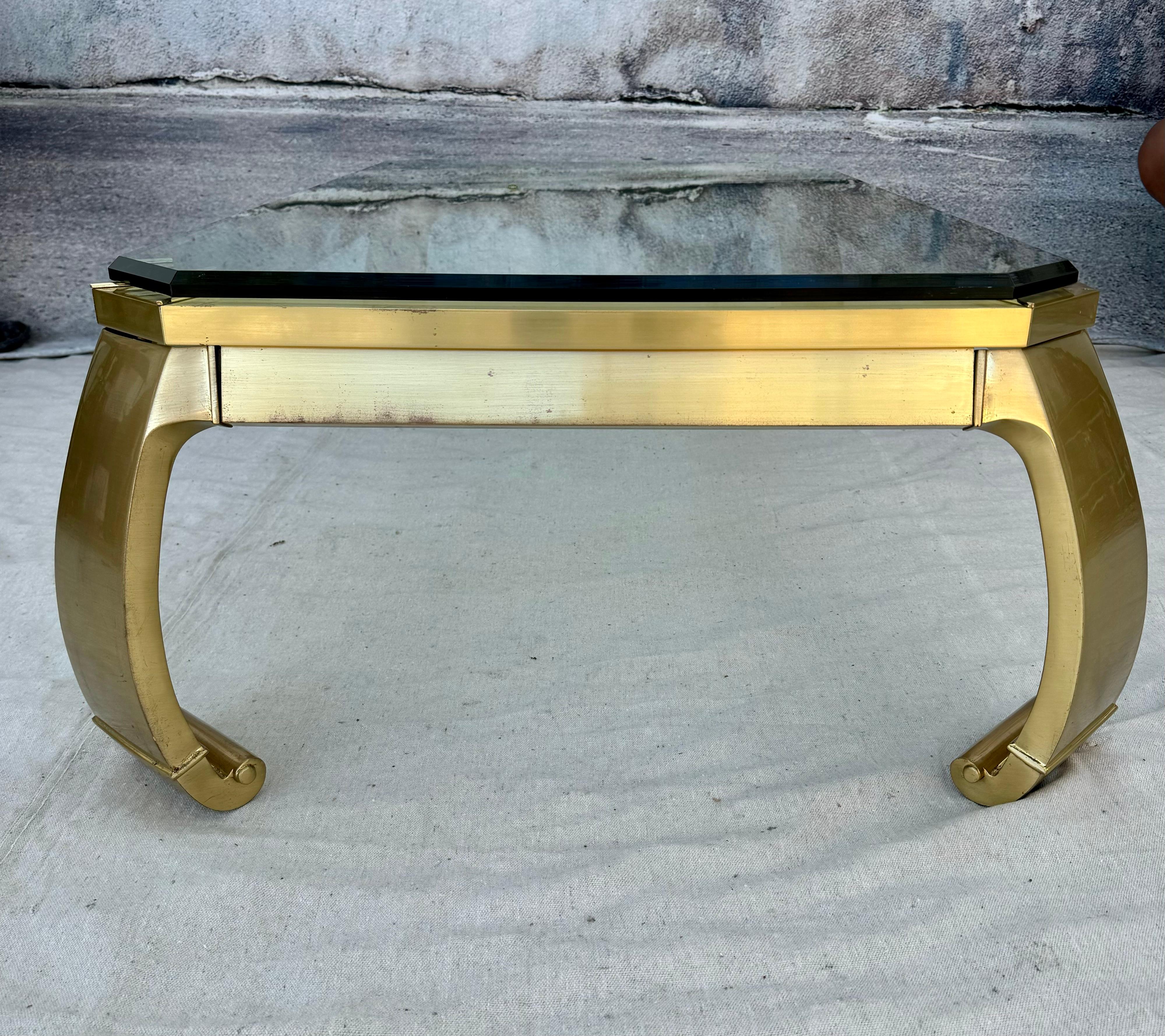 Hollywood Regency Asian Inspired Brass Coffee Table, Mastercraft Style For Sale