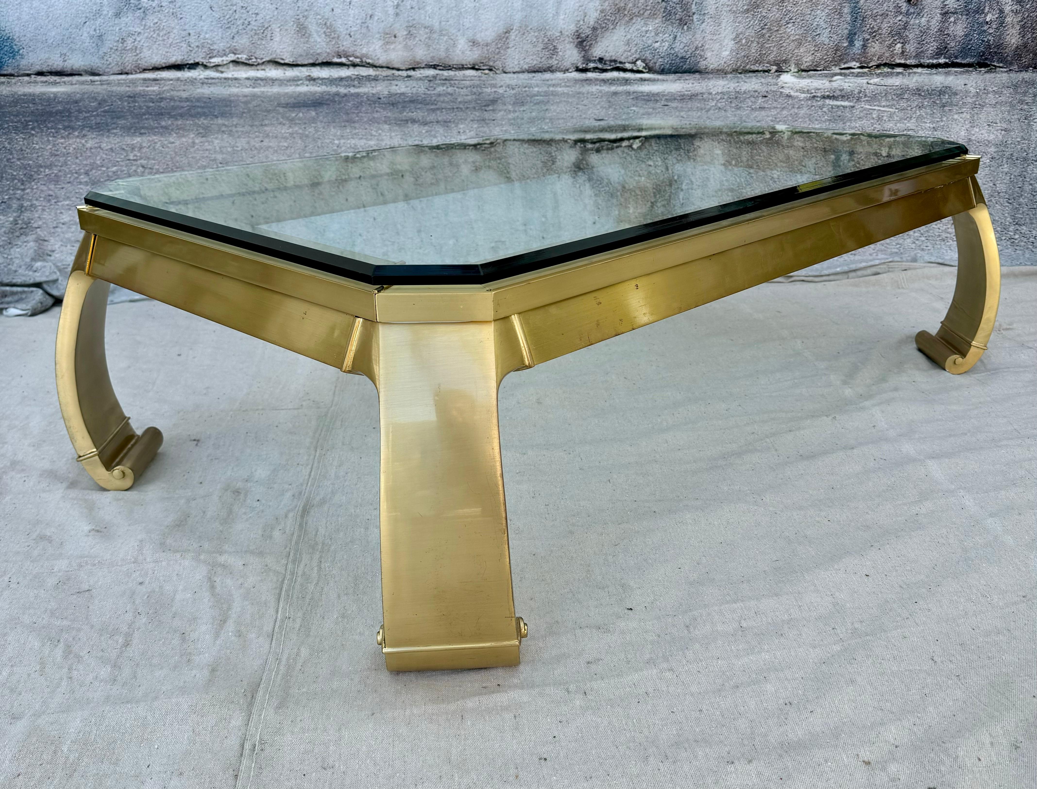 American Asian Inspired Brass Coffee Table, Mastercraft Style For Sale