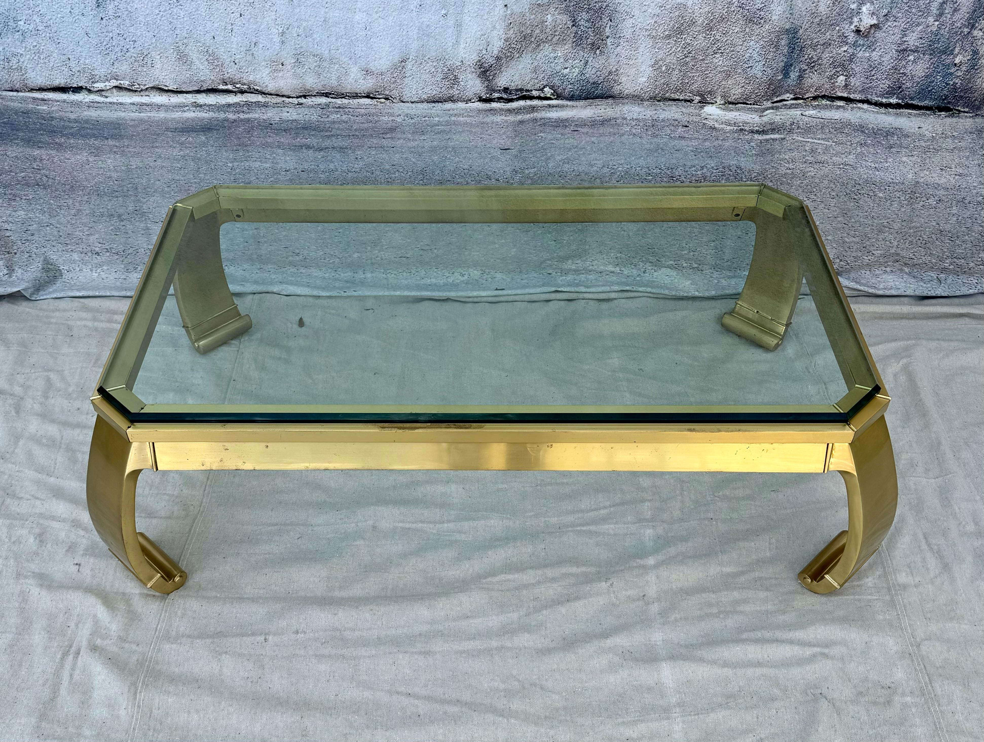 Asian Inspired Brass Coffee Table, Mastercraft Style For Sale 1