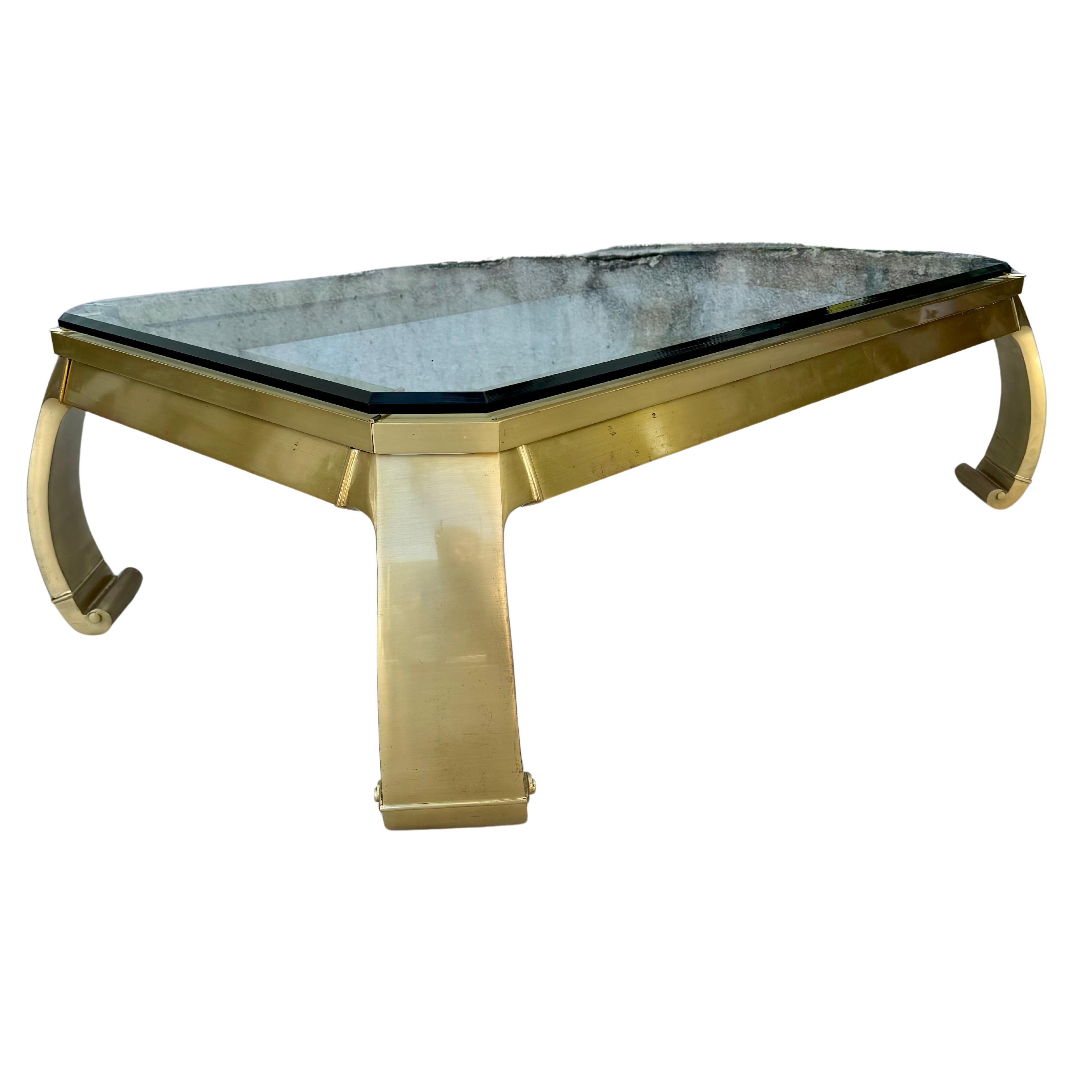 Asian Inspired Brass Coffee Table, Mastercraft Style For Sale