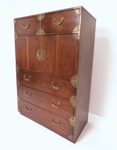 Asian Inspired Campaign Highboy Chest of Drawers, circa 1970s