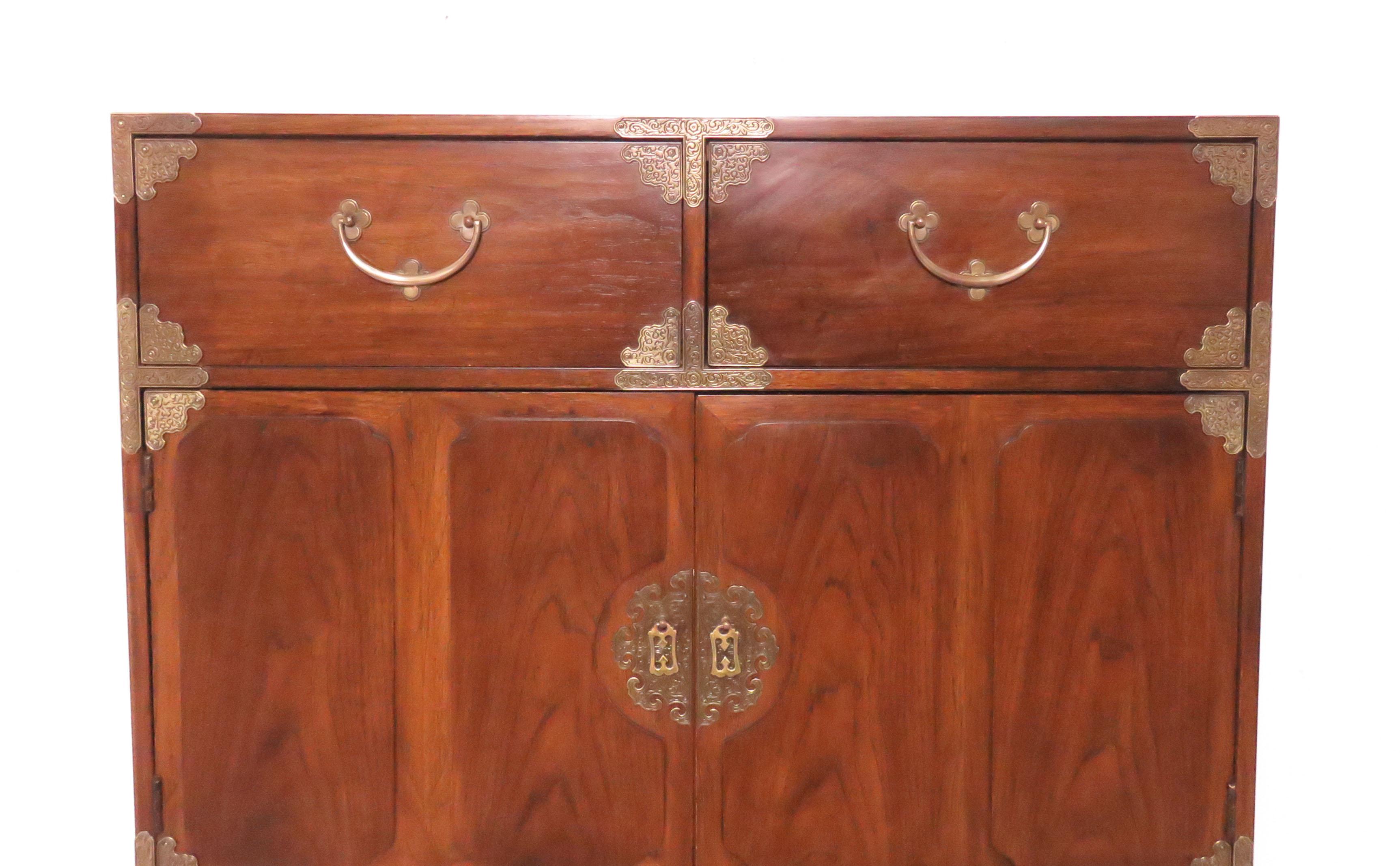 North American Asian Inspired Campaign Highboy Chest of Drawers, circa 1970s