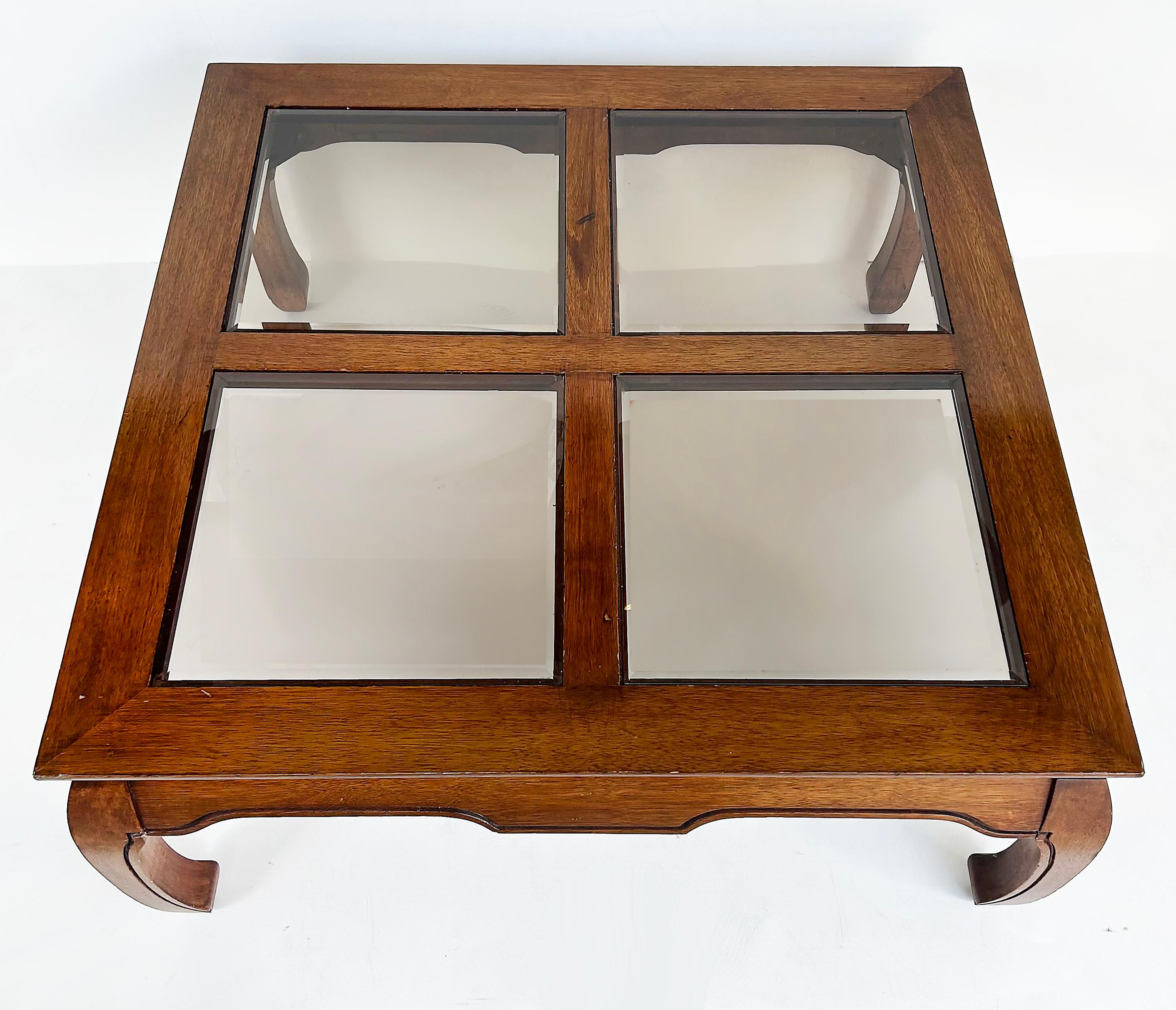 20ième siècle Table à café/cocktail d'inspiration asiatique, plateaux en verre biseauté inséré en vente