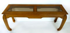 Asian Inspired Console Table, Beveled Glass Inset Tops, Late 20th Century