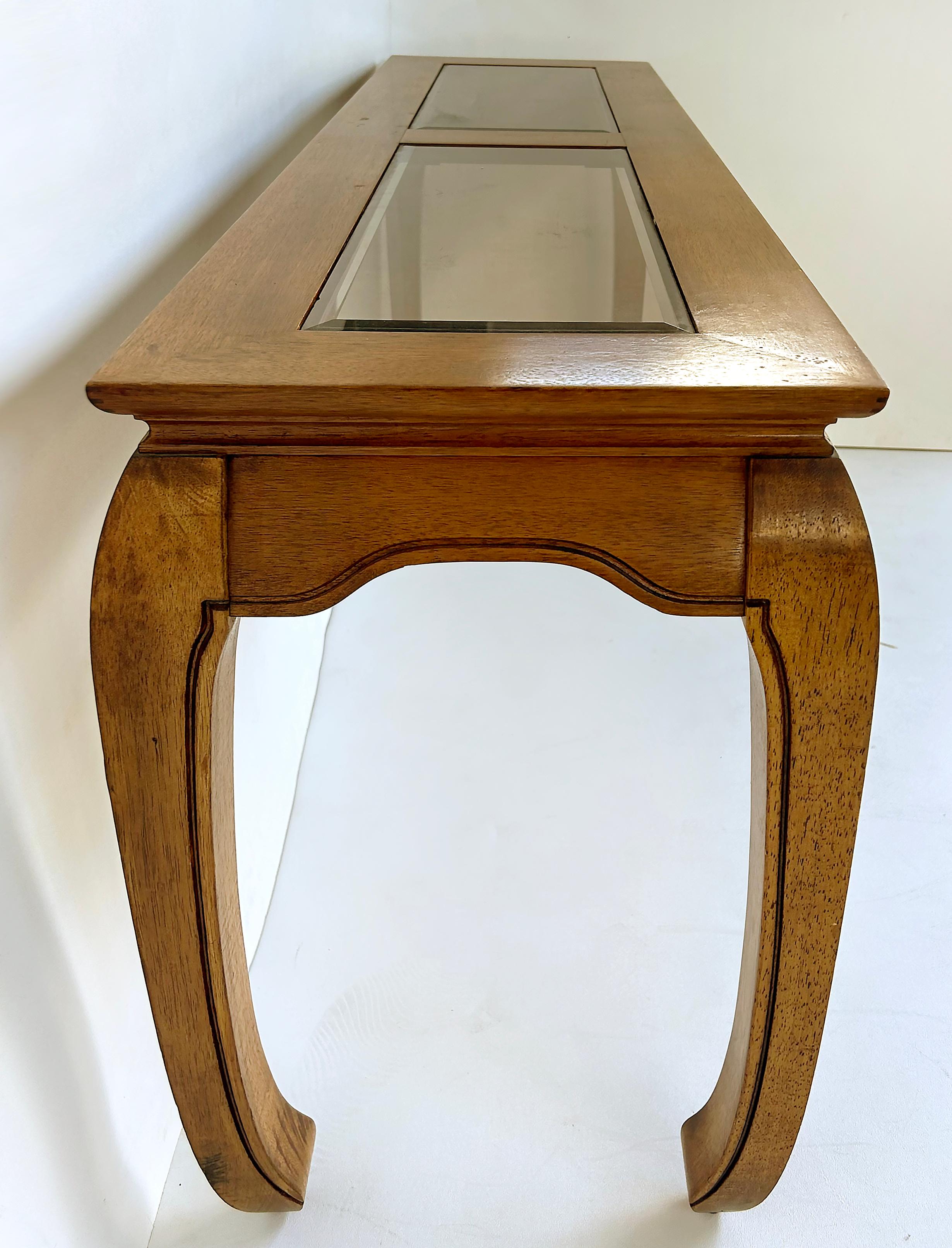 Asian Inspired Console Table, Beveled Glass Inset Tops, Late 20th Century In Good Condition For Sale In Miami, FL