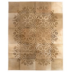 Caramel Floral Motif Laser Burn Zirah Cowhide Area Floor Rug Large