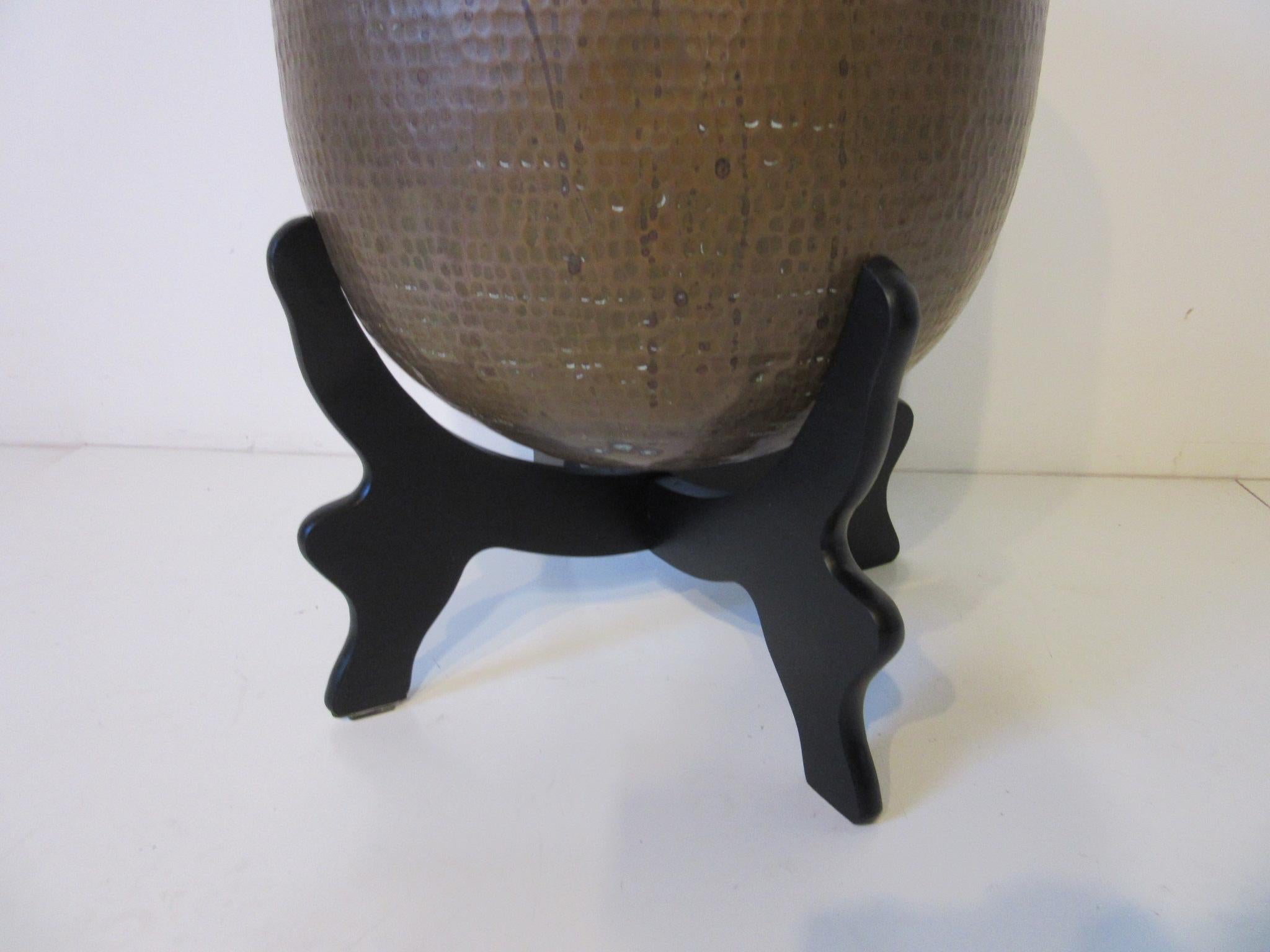 Japonisme Asian Inspired Handcrafted Brass Planter and Stand